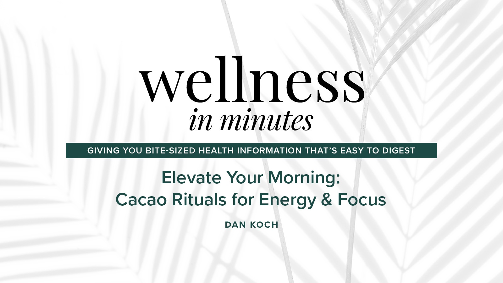 Wellness in Minutes: Elevate Your Morning: Cacao Rituals for Energy & Focus with Dan Koch