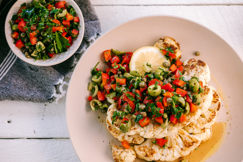 Cauliflower Steaks With Red Peppers And Capers Food Matters® 0760